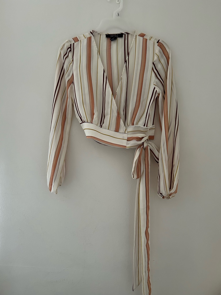 Forever 21 Striped Wrap Blouse In Ivory, Tan, Brown